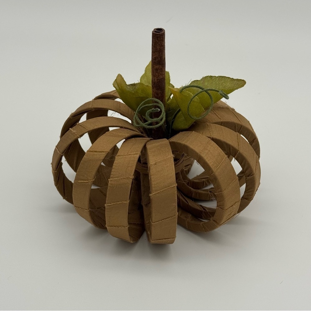 Satin Wrapped Pumpkin Decor Fall Decorations Autumn Halloween Brown Beige New - Picture 2 of 8